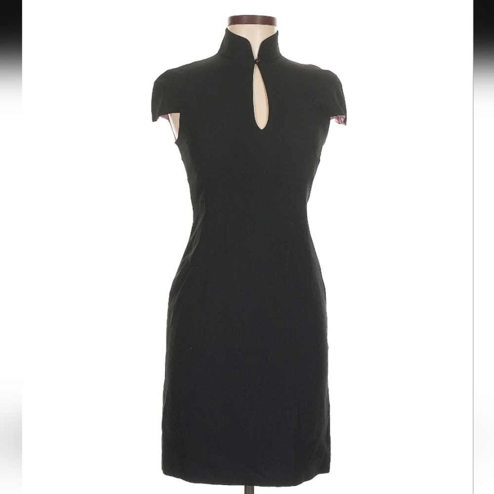 Shanghai Tang Short Qipao Cheongsam Short Capsleeve Black Keyhole Dress 38